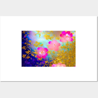 Pearlescent Flowers Gold and Purple Posters and Art